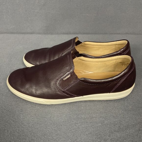Hotter Slip On Loafer Shoe Women 9 Violet Plum Leather Flat Comfy Boho Casual - Picture 6 of 16